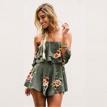 Load image into Gallery viewer, Danjeaner Off Shoulder Boho Style Floral Print Playsuit Women Sleeveless Rompers Elegant Sexy Beach Holiday Jumpsuits Overalls