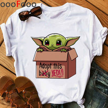 Load image into Gallery viewer, The Mandalorian Harajuku Funny Cartoon T Shirt Women Ullzang Baby Bebe Yoda T-shirt Grunge 90s Tshirt Hip Hop Top Tees Female

