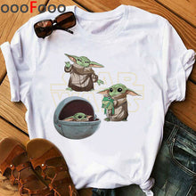 Load image into Gallery viewer, The Mandalorian Harajuku Funny Cartoon T Shirt Women Ullzang Baby Bebe Yoda T-shirt Grunge 90s Tshirt Hip Hop Top Tees Female
