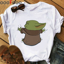 Load image into Gallery viewer, The Mandalorian Harajuku Funny Cartoon T Shirt Women Ullzang Baby Bebe Yoda T-shirt Grunge 90s Tshirt Hip Hop Top Tees Female
