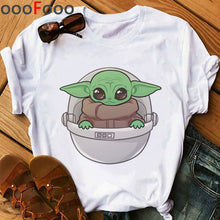 Load image into Gallery viewer, The Mandalorian Harajuku Funny Cartoon T Shirt Women Ullzang Baby Bebe Yoda T-shirt Grunge 90s Tshirt Hip Hop Top Tees Female
