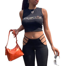 Load image into Gallery viewer, Women Summer Short Sleeve/Sleeveless Top Hot Drill Rhinestone Cosmic Letters T-Shirts Navel Club Party Streetwear
