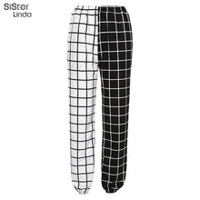 Load image into Gallery viewer, Sisterlinda Contrast Cargo Pant For Women T-shirt Loose Hight Waist Plaid Jogging Trousers Sport Pants Elasticity Sportpants Top
