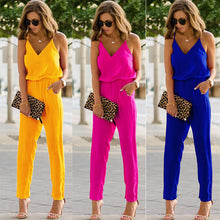 Load image into Gallery viewer, Summer Women 2020 New Arrival Fashion Solid Color Tunic V-neck Romper Jumpsuit Sexy Sling jumpsuit With Pockets jumpsuit Mujer
