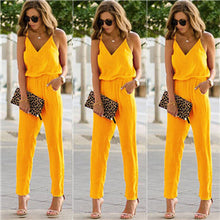 Load image into Gallery viewer, Summer Women 2020 New Arrival Fashion Solid Color Tunic V-neck Romper Jumpsuit Sexy Sling jumpsuit With Pockets jumpsuit Mujer
